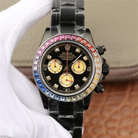 Rolex Daytona-116598RBOW serie cronógrafo función de reloj mecánico de los hombres reloj negro de acero negro - Haga un click en la imagen para cerrar