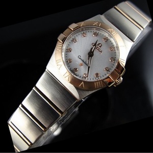 Sveitsin Omega OMEGA Constellation Quartz Double Eagle 18K Rose Gold Erittäin ohut Naisten Watch White Face Diamond Scale Ladies Watch