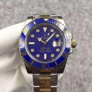[N Factory Boutique] Rolex SUBMARINER PÄIVÄMÄÄRÄ kultaa ja sinistä vettä aave timantti-nastainen alkuun replica katsella