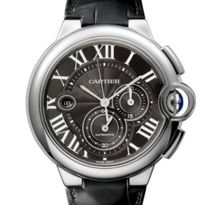 Montre mécanique multicolore Cartier série ballon bleu W6920052 pour homme version acier blanc à face noire.