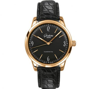 Montre mécanique FK Factory Glashütte originale 1-39-52-02-01-04 pour homme en or rose avec cadran noir.