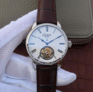 Glashütte série Senator originale 94-11-01-01-04 Véritable montre tourbillon disque blanc avec diamants.