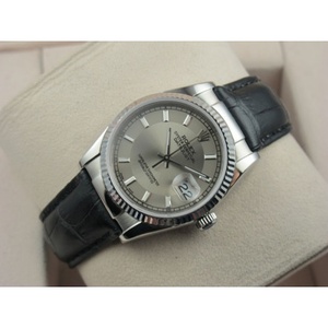 Montre Rolex Rolex Datejust Bracelet en cuir noir Montre pour homme à visage gris Mouvement d'origine suisse