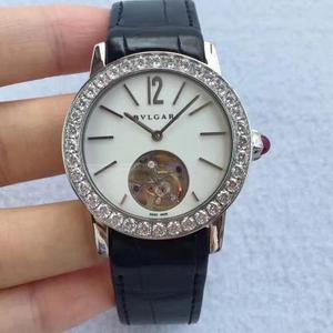 TF nouveau miroir concave Bulgari, tourbillon pour femme de 37 mm de diamètre, équipé d'un tourbillon rétro excentrique manuel, cuir d'alligator importé d'Amérique