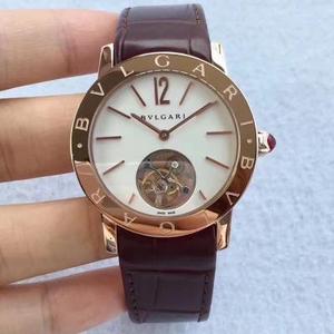 TF nouveau miroir concave Bulgari, tourbillon pour femme de 37 mm de diamètre, équipé d'un tourbillon rétro excentrique manuel, cuir d'alligator importé d'Amérique