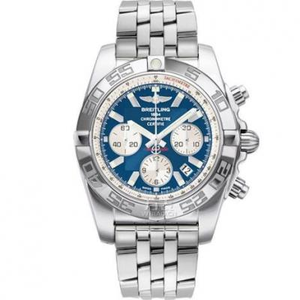 Monarcha GF Sraith chronograph meicniúil breitling AB011011.C788 Píolótach píolótach 44mm féachaint ar dhromchla gorm bunaidh múnla oscailte barántúil.