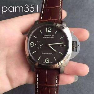 [KW] Panerai pam351 p9000 feidhm strap leathair uathoibríoch gluaiseachta foirceannadh, taispeáint uair an chloig, nóiméid, dara agus dáta.