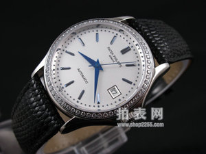 PATEK PHILIPPE Patek Philippe automatic mechanical watch strip nail diamond scale black belt men's watch (ring diamond bezel blue needle blue strip nails)
