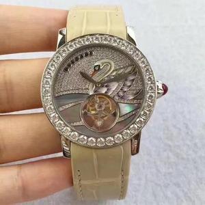 TF new BVLGARI Bvlgari new version Swan tourbillon ladies watch 316 stainless steel gold-plated case alligator leather strap