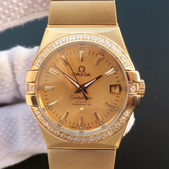 Omega Constellation series 123.20.35, stainless steel 18k gold plated bracelet case mechanical men's watch. - Click Image to Close
