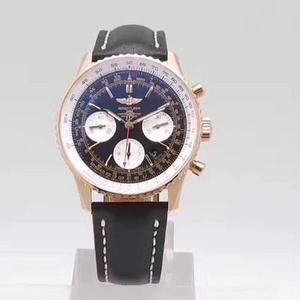 Cronografo JF Factory Breitling serie aviazione PVD oro rosa 316L cinturino in pelle anti-sbiadimento.