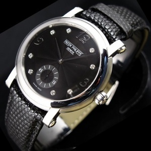 Orologio svizzero Patek Philippe cinturino in pelle nera retrò retrò secondo acciaio custodia in acciaio due mani metà numeri neri diamante scala romana