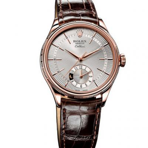 Rolex Cellini 50525 targa bianca, doppio fuso orario alle sei. Stile: movimento meccanico automatico, orologio da uomo, materiale: borsa in oro rosa 18 carati.