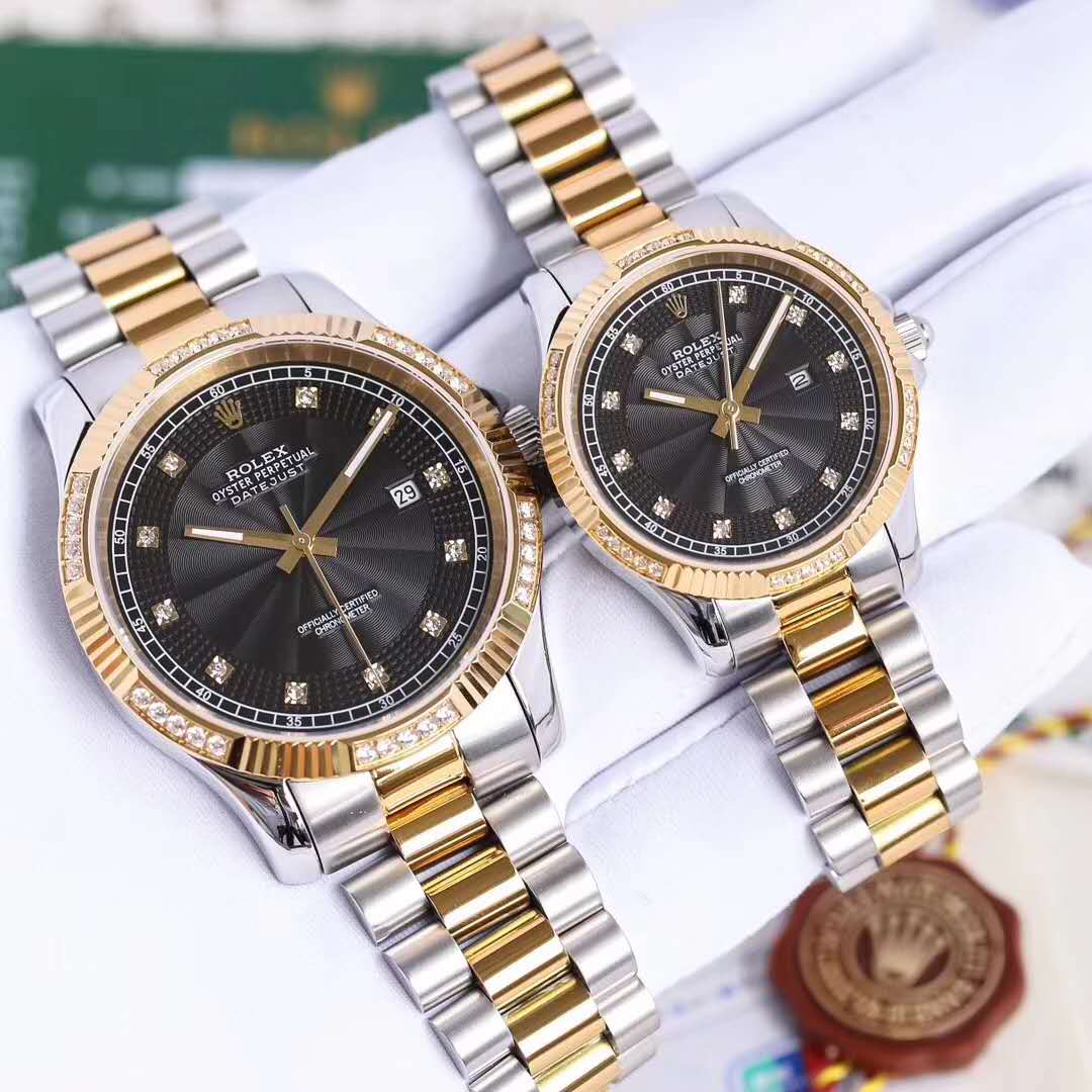 Nuova Rolex Oyster Perpetual Series Coppia Orologi coppia con la faccia nera, Rolex Gold Diamond Uomo e Orologi Meccanici Da donna (Prezzo Unitario)  