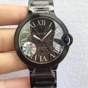JF新製品 カルティエ ブルーバルーン ブラック サムライ プレミアム バージョン 1:1 ケース ベルト 自動ムーブメント メンズ腕時計