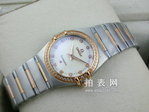 Omega Constellation-serie dameshorloge Case Diamond Case 18K Rose Gold Two-pin Diamond Index (meerkleurig)