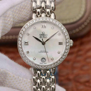 Omega DeVille Water Drop Series dames platina quartz dameshorloge met diamanten, romantisch, charmant, genereus en mooi