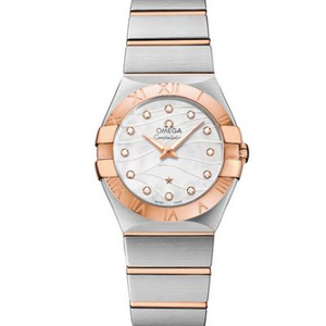 V6 Omega Constellation Series 123.20.27.60.55.006 Ladies Quartz Watch 27mm One to One Engraved Genuine Rose