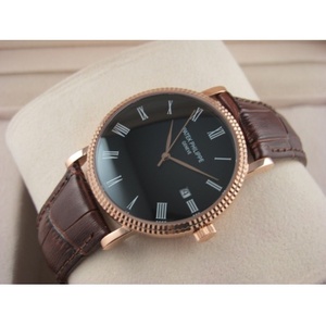 Swiss watches Patek Philippe vintage men's watch 18K rose gold leather strap three-hand black Roman index Swiss E