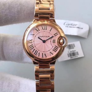 Gold-clad Cartier Blue Balloon Series W69002Z2 33mm Women's Quartz Watch Top Reissue Version (White Face Model)