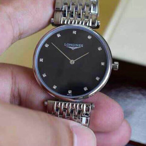 Longines Garland series ultra-thin quartz black face watch, both men and women can wear
