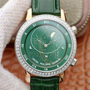 Patek Philippe Oppgradert Starry Sky 5102 Green Surface, Pearl Top Leather Strap Automatic Mechanical Herreklokke.