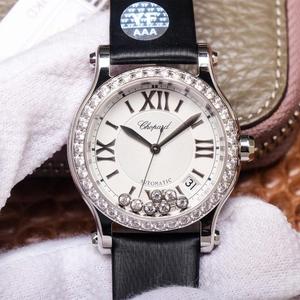 Relógio YF Chopard Happy Diamond 278559-3003, relógio mecânico feminino cravejado de diamantes, alça de seda