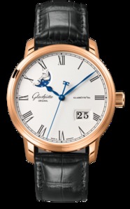 V9 Glashütte Original Member Modelo 1-36-04, Double Jump Big Date Relógio Mecânico Automático Masculino, Rose Gold