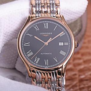 Longines Majestic Series L4.921.4 Relógio mecânico masculino com pulseira de aço ultrafina e engenhosidade de dez meses, superfície rosa ouro preta.