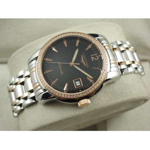 Relógio suíço Longines Longines Soimia série relógio masculino diamante 18K faixa de aço rosa ouro três agulhas relógio preto automático transparente mecânico