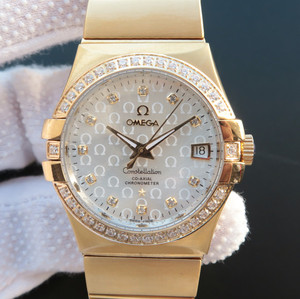 Omega Constellation Series 123.20.35, caixa de pulseira de ouro amarelo de aço inoxidável de 18k, relógio mecânico de rosto branco