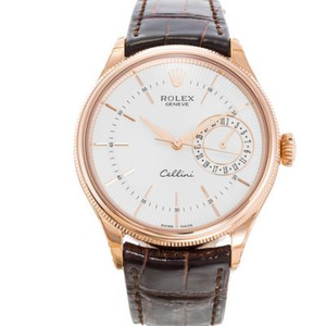 MKS Rolex Cellini Série 50515 Faixa Marrom Relógio Masculino