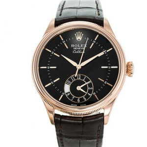 Uma réplica Rolex Cellini 50525 placa preta rosa ouro, cronógrafo de fuso horário duplo às 6 horas