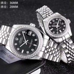 Nova série Rolex Datejust Casais cheios de diamantes Relógios Mecânicos Masculinos e Femininos Black Side (Preço Unit)