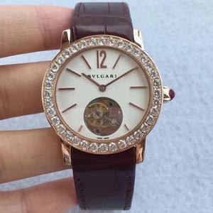 TF novo espelho côncavo Bulgari, tourbillon de 37mm de diâmetro feminino, equipado com tourbillon retrô manual, couro de jacaré importado da América