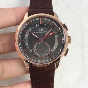 GP Girard Perregaux série 1966 Dual Time Zone Watch Gold Case Gray Surface GMT e funções de calendário estão disponíveis TF de fábrica produzido movimento mecânico automático