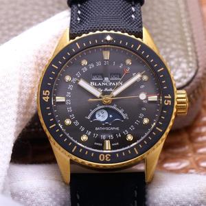 TW Blancpain Fifty Searches Series 5054-1110-B52A Svart vit stål månfas automatisk mekanisk klocka.