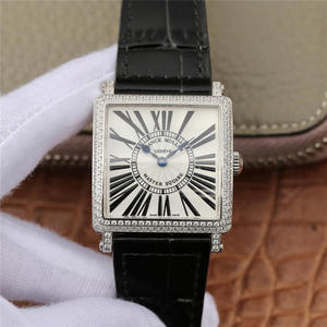 Z6 Franck Muller Master Square-serie damklockor svart bältesur Schweizisk original Ronda kvartsrörelse.