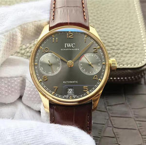 ZF Factory IWC Gold Edition V5 Portugisiska Seven (officiell modell IW500101 Svart platta och brunt bälte) Grå stil