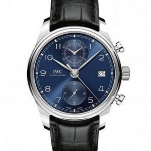 IWC Portugal Series IW390303 Multifunktionell kronograf blå ansiktsur.