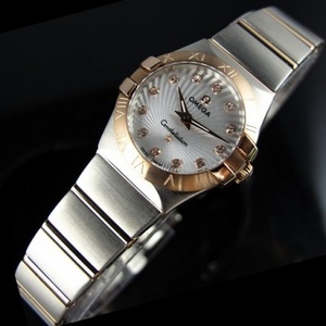 Swiss Omega OMEGA Constellation Quartz Double Eagle 18K Rose Gold Ultratunn damklocka Solmönster White Face Damklocka