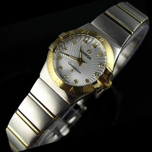 Swiss Omega OMEGA Constellation Quartz Double Eagle 18K Gold Ultratunn damklocka Solmönster White Face Damklocka