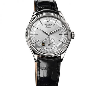 Rolex Cellini-serien 50529 vit platta, platinabelagd automatisk mekanisk herrklocka klockan sex klockan dubbel tidszon kronograf