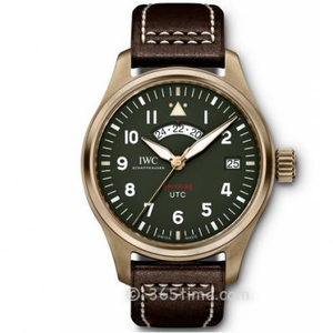 ZF fabrik tillverkade IWC Spitfire fighter Pilot UTC Universal Time Bronze Watch "MJ271" Special Edition, (grön platta).