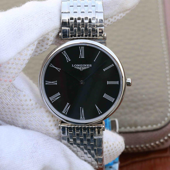 JF Longines Elegant Garland Series Swiss Quartz Movement Men's/Ladies Ultra-thin Watch Black Plate - Klicka på bilden för att stänga